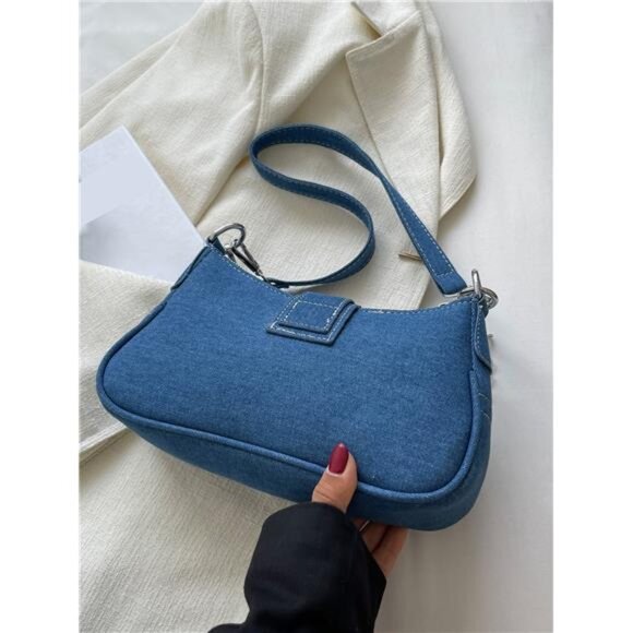 Decorative Buckle Sewing Detail Chain Shoulder Bag, - Picture 6 of 7